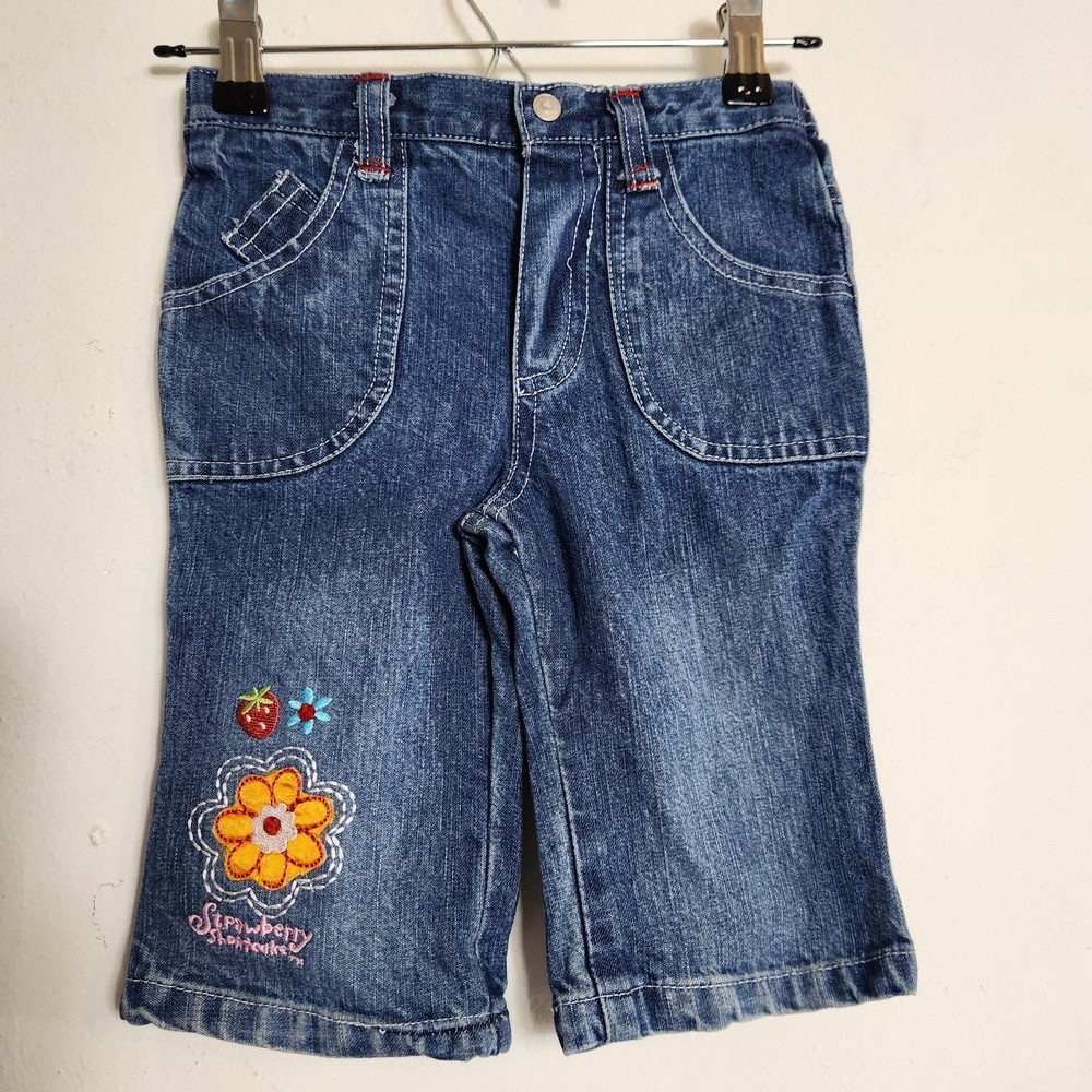 Vintage Y2K Strawberry Shortcake Denim Jeans Infant 12M Embroidered Flowers Logo